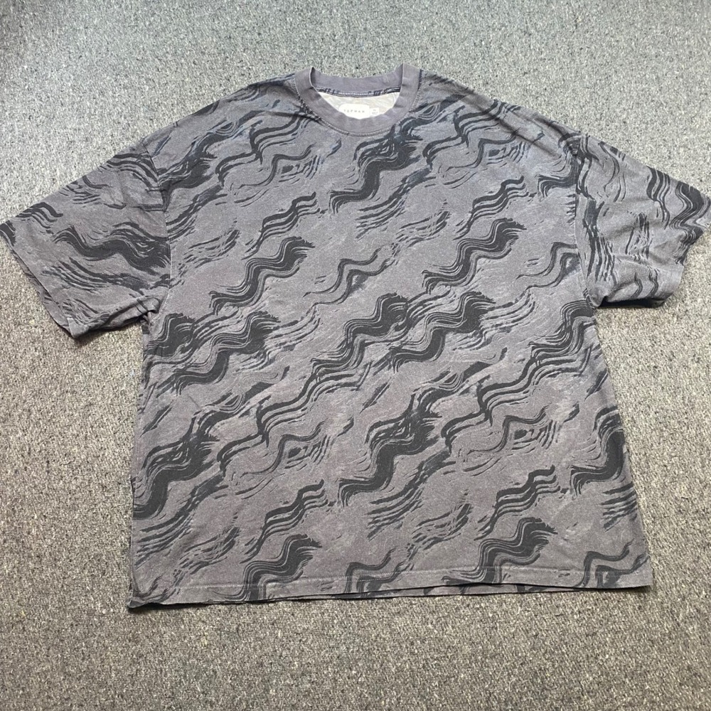Topman Abstract Wave Pattern TShirt Sz‎ XL Mens Grey Skater Grunge Oversized Fit